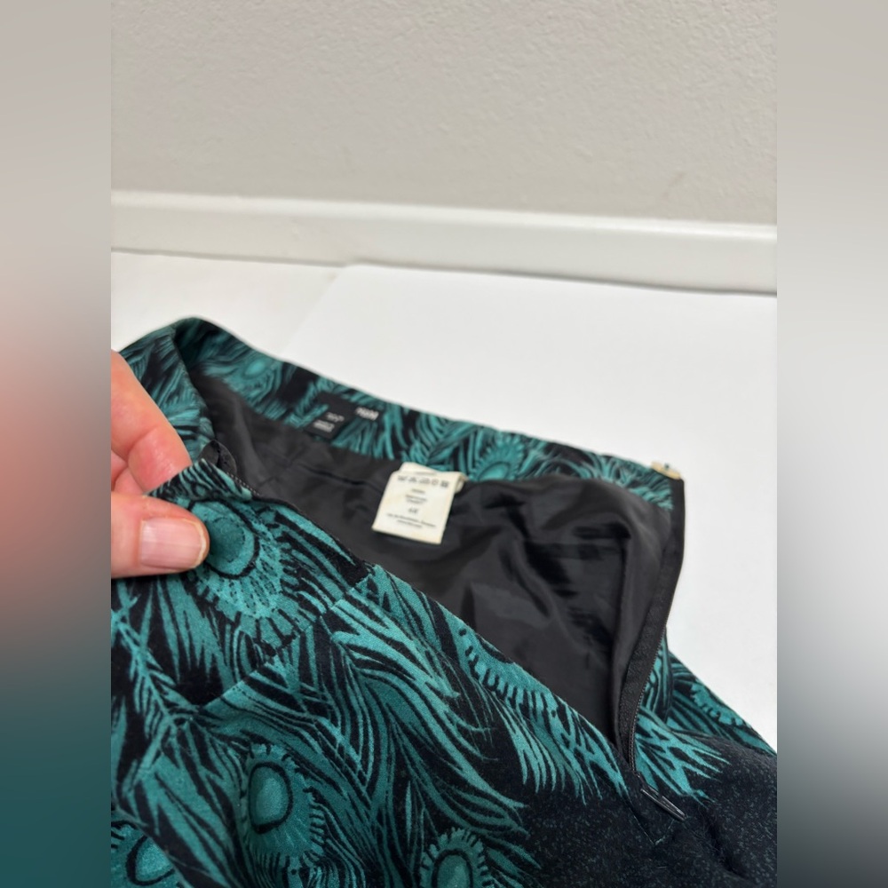 H&M peacock feather flare midi skirt size 6 turquoise green bohemian boho hippie - Picture 9 of 14